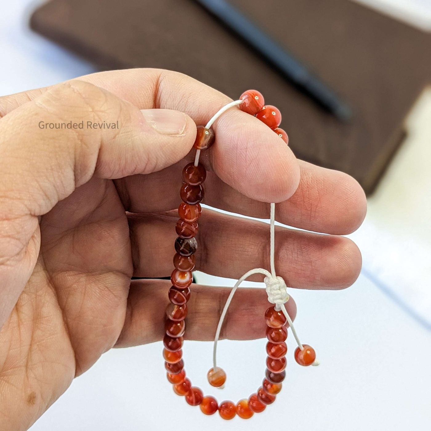 Red Banded Agate Tasbih Bracelet | Men's Misbaha - 33 Beads, 5.5mm