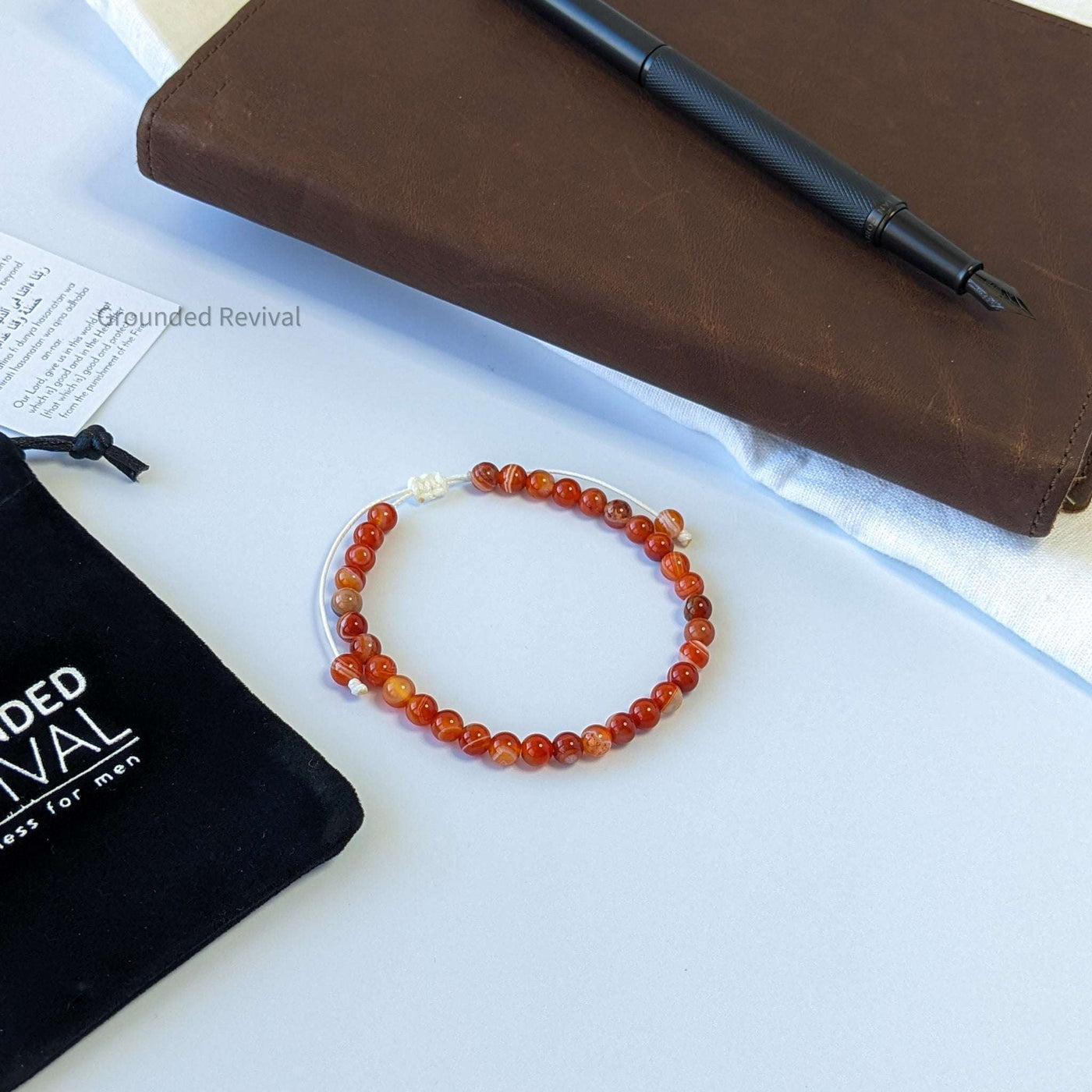 Red Banded Agate Tasbih Bracelet | Men's Misbaha - 33 Beads, 5.5mm