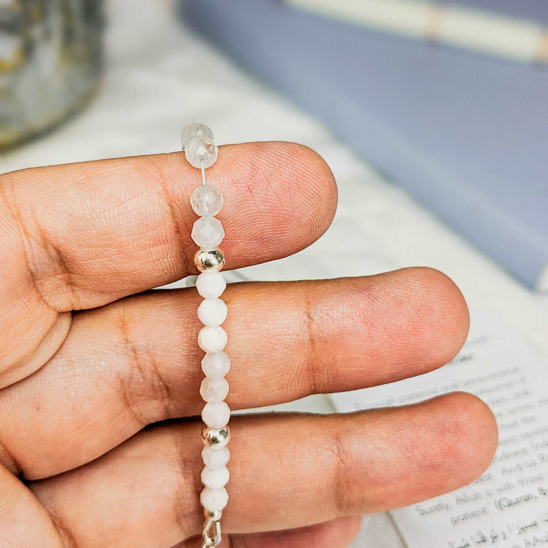 Moonstone Bracelet, Ceylon Moonstone Gemstone Beaded Bracelet, Sterling Silver Bracelet, outlet White beaded bracelet