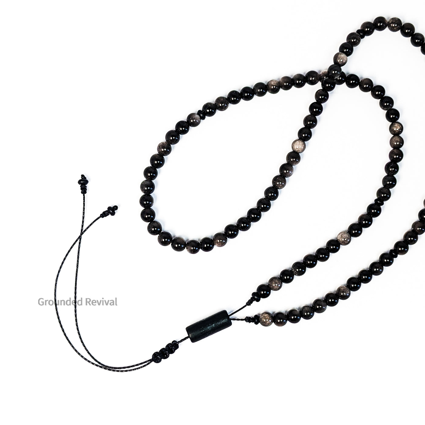 Silver Obsidian Tasbih Bracelet | Men's Misbaha Wrap - 99 Beads, 5mm