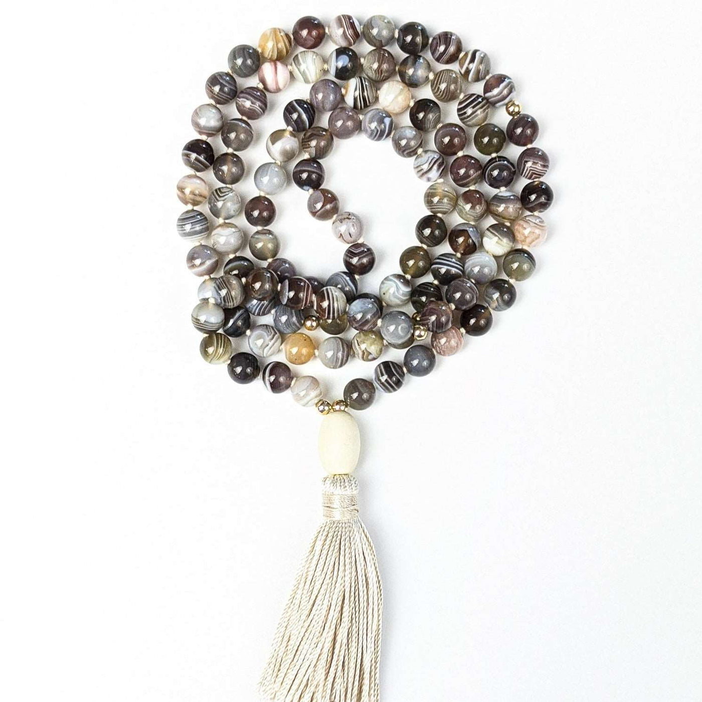 Botswana Agate Tassel Tasbih, islamic_prayer_beads - Grounded Revival