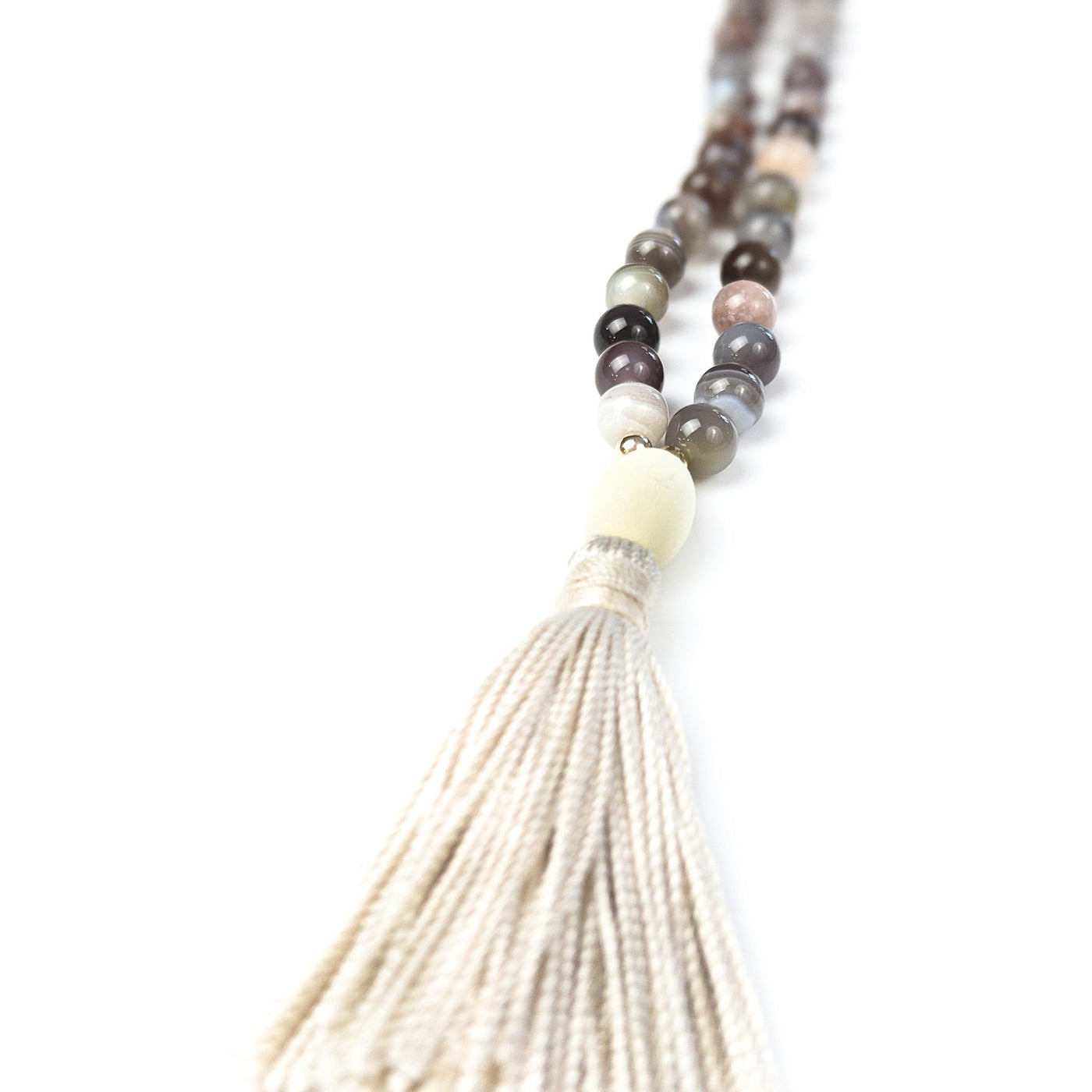 Botswana Agate Tassel Tasbih, islamic_prayer_beads - Grounded Revival